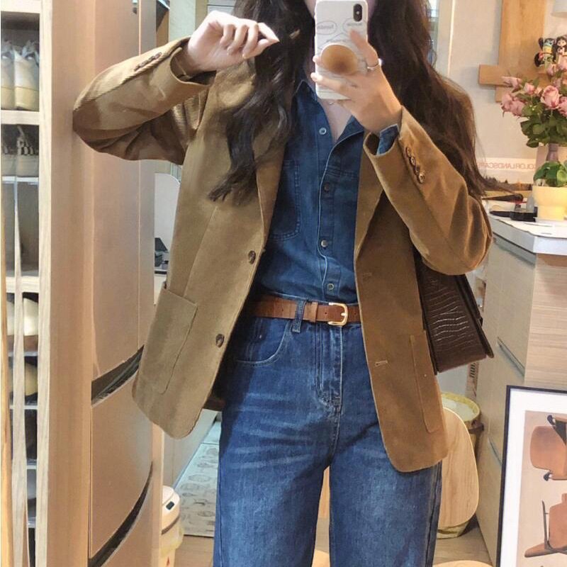 灯芯绒外套小西服女小个