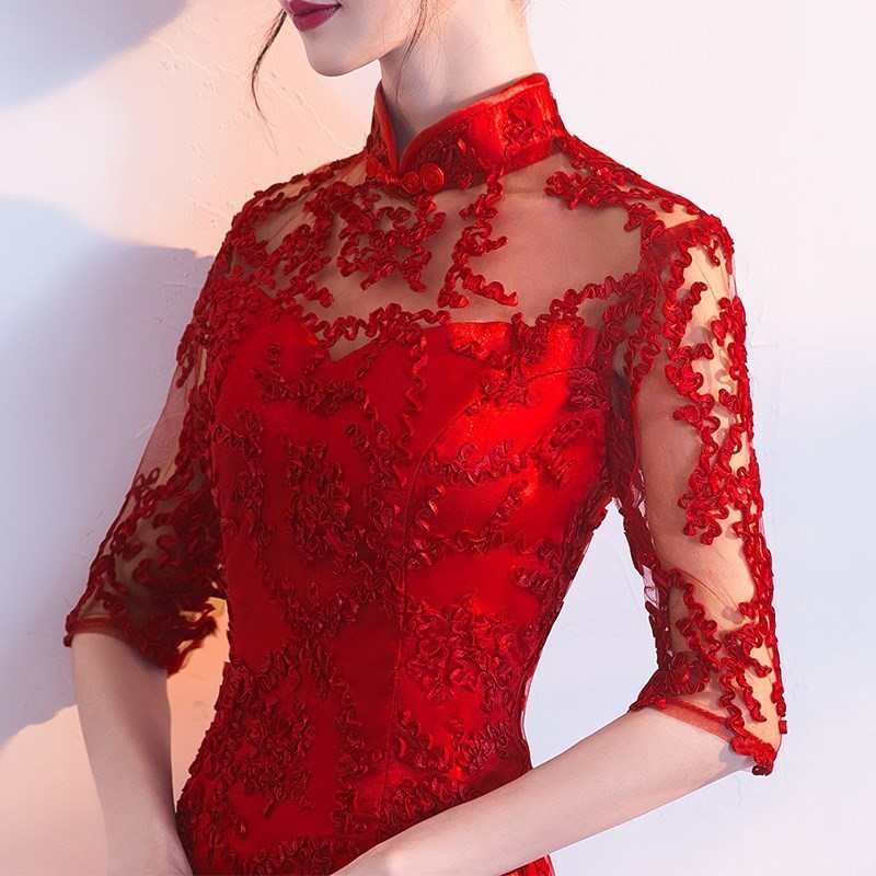 Cheongsam-style Fresh wine bride full dress fish tail Bright red marry Back door Hanfu Wedding dress ancient costume Chinese style full dressin the Women's clothing/Boutique , Wedding/Cheongsam/Formal dress , Cheongsam  category - from Buy2taobao.com to provide professional Taobao agent buy service