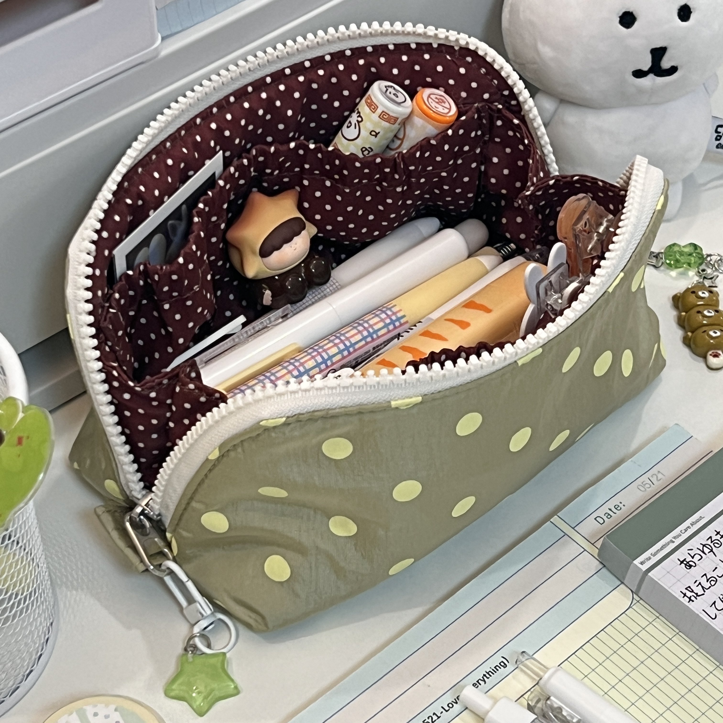 小红书同款蛋黄夹心大开口笔袋ins风高颜值大容量学生波点文具袋,文具电教/文化用品/商务用品,笔袋,淘宝优惠券,粉丝福利购,淘宝优惠卷