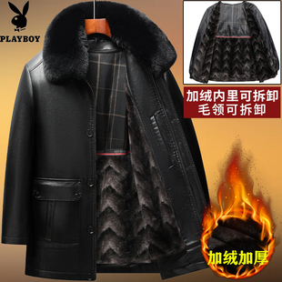 脱御内胆爸爸冬装外套中老年真皮皮衣男爷爷老人中长款加绒皮夹克