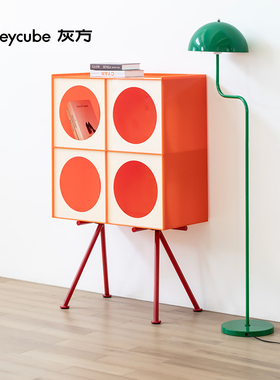 灰方亚克力泡泡玛特手办展示柜客厅创意小边柜网红轻奢储物柜酒柜