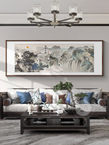 新中式客厅沙发背景墙装饰画办公室实木画山水风景画壁画大气挂画