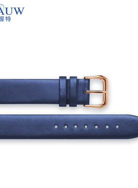 蓝色真皮表带 平纹超薄手表带男表链女配件代用DW天梭浪琴天王