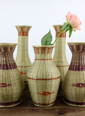 精品手工竹编花瓶干花篮竹制品收纳瓶工艺装饰篮插花仿真花器摆设