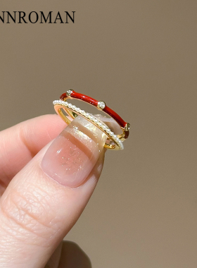 小众设计可调开口红色戒指