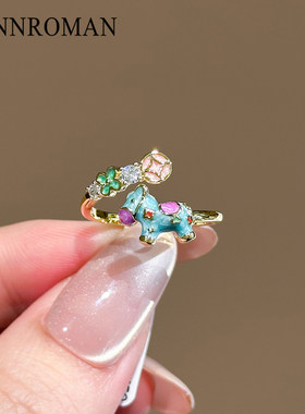 珐琅彩小马戒指女小众设计