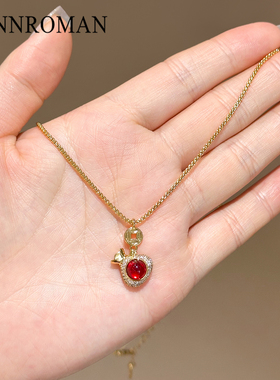 红宝石钱袋吊坠项链轻奢