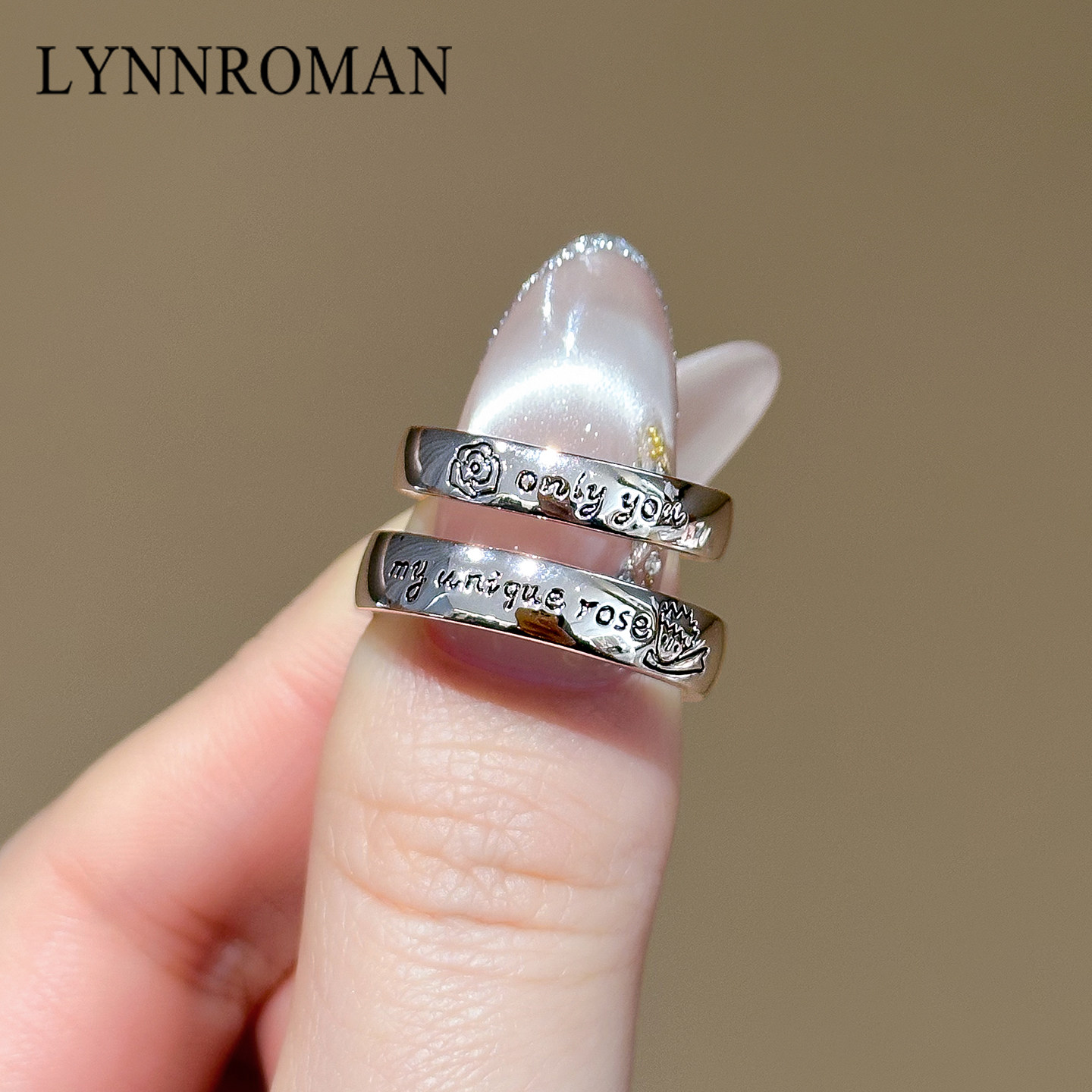 LYNNROMAN小王子与玫瑰花刻字戒指轻奢素圈情侣对戒可调节送礼物