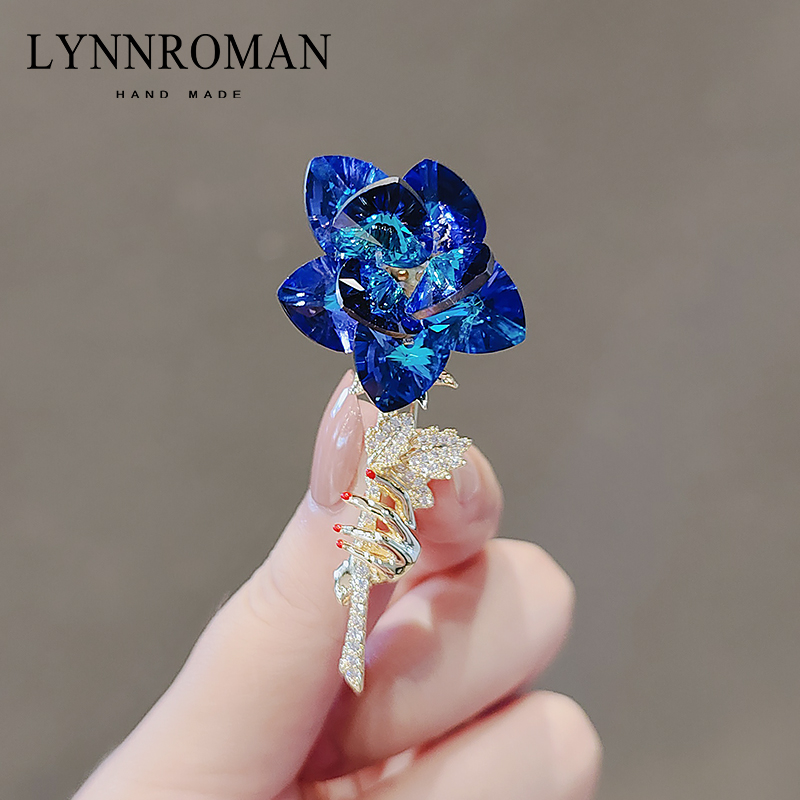 LYNNROMAN优雅蓝色妖姬玫瑰花胸针女别针送女友情人节妈妈礼物