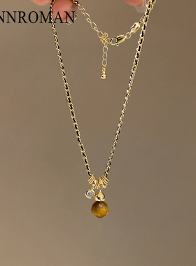 锆石琥珀流光葫芦吊坠项链