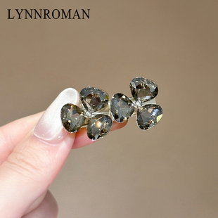 LYNNROMAN水晶花朵发夹女款 简约轻奢发饰高级感头饰百搭鲨鱼夹子