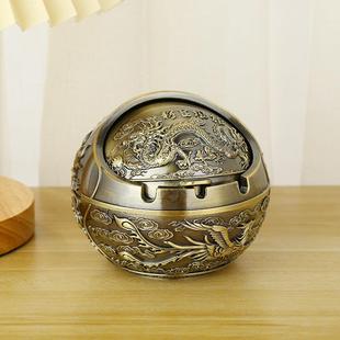 家用复古防风带盖防摔防飞灰烟味灭烟客厅烟缸 金属烟灰缸创意个性