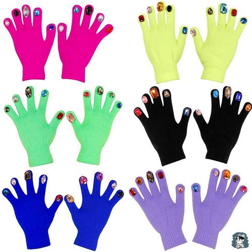 冬季成人ins风个性彩色钻石手套水钻加厚保暖DIY镶钻灭霸美甲手套