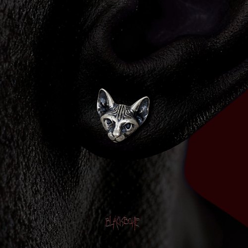 黑骨925纯银暗黑猫咪耳钉