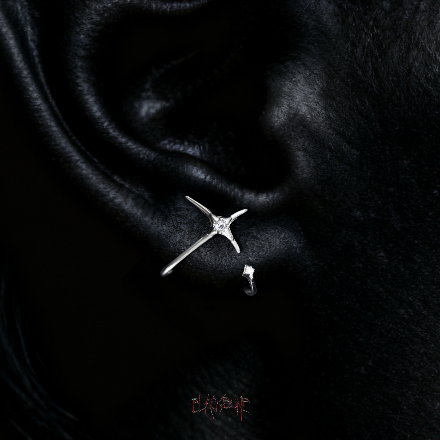 黑骨S925银纯星轨锆石可分解耳钉