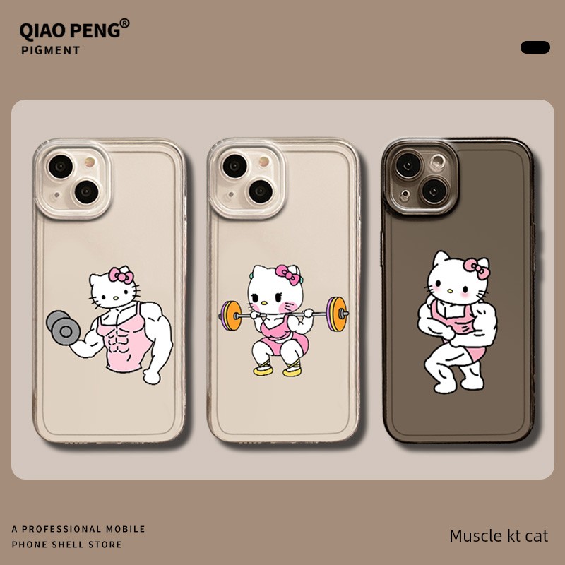 肌肉猫适合苹果15Promax手机壳iPhone 16 Hello Kitty 13有趣的14乐趣11健身12Mini阳刚粉XS可爱X透明Xr女性8