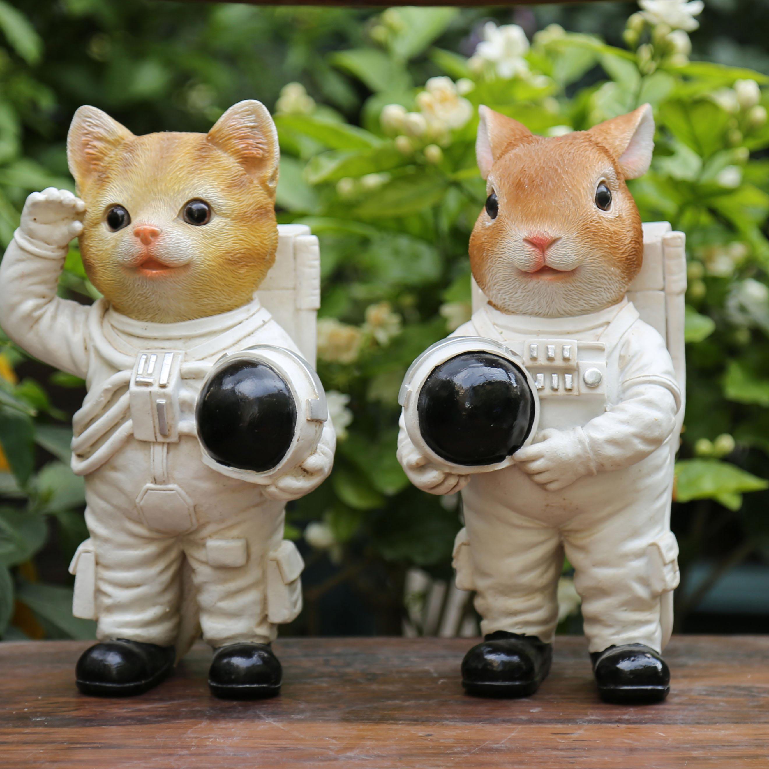 户外花园庭院卡通小猫摆件树脂仿真宇航员太空人创意装饰景观雕塑