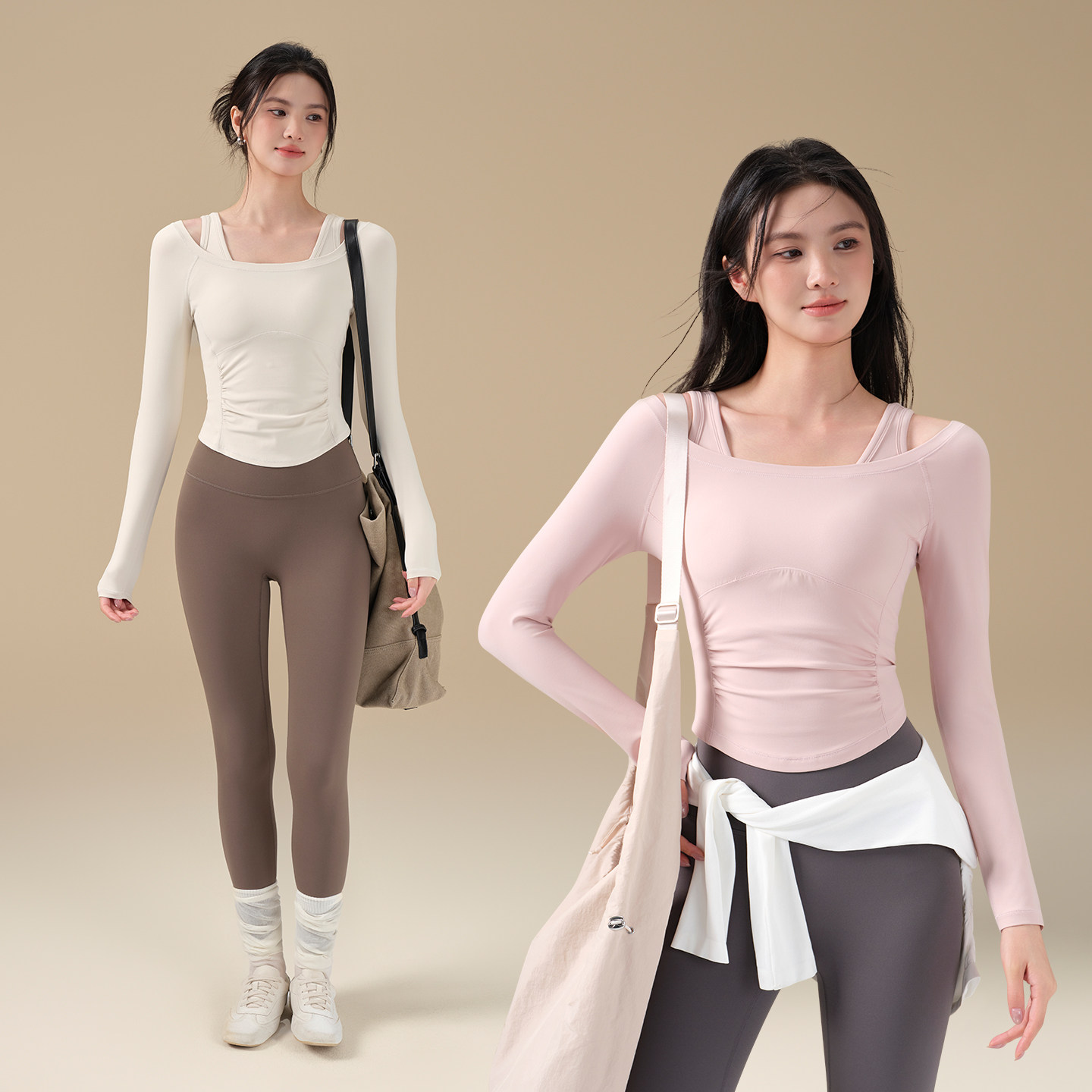 瑜伽服女2026秋冬新款气质两件套运动上衣跑步普拉提训练健身套装