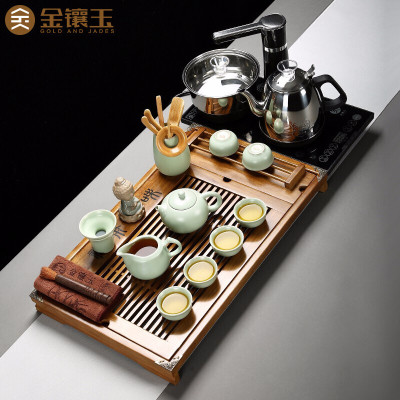 金镶玉实木木全自动整套功夫茶具