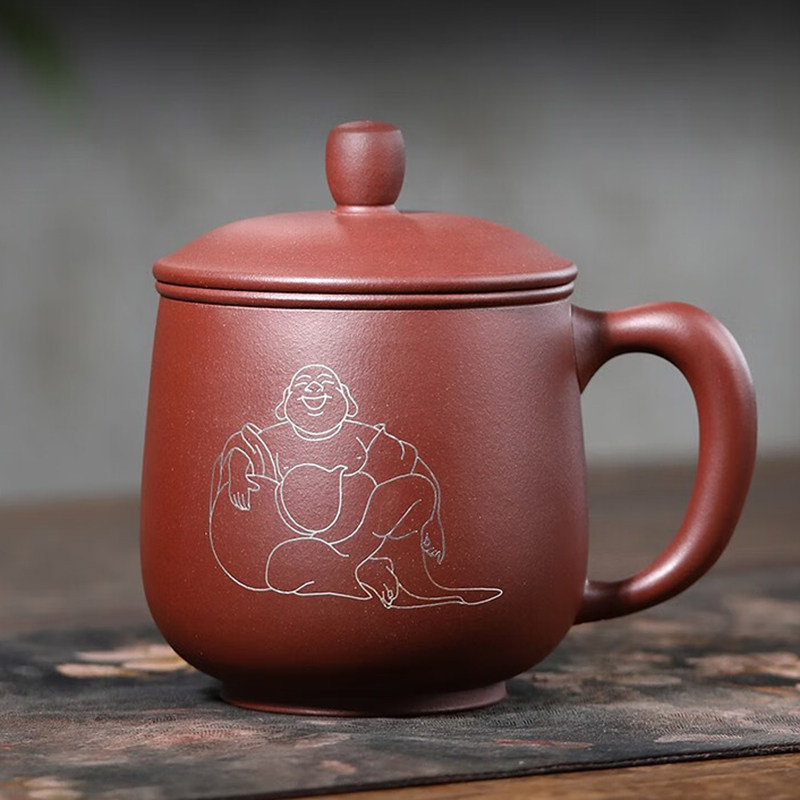金镶玉宜兴紫砂杯手工镶嵌银丝大容量茶水分离带盖泡茶杯陶瓷茶具