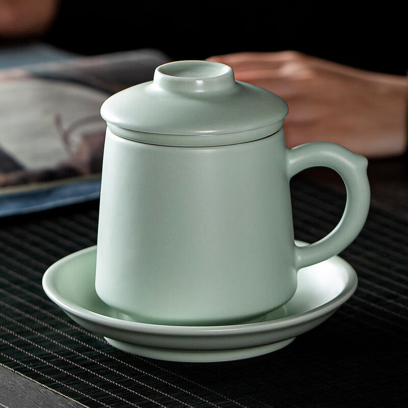 金镶玉汝窑办公杯泡茶杯开片套装茶水分离马克杯冰裂家用高档陶瓷