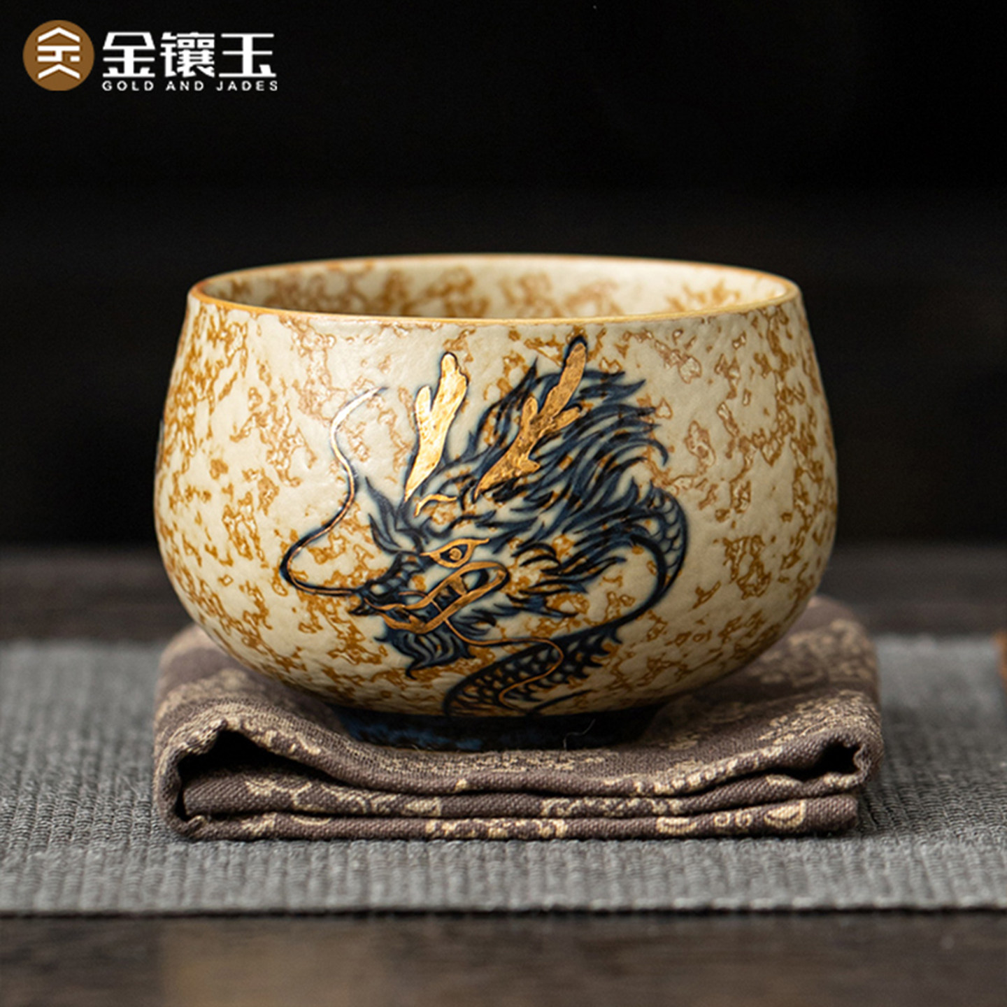 金镶玉主人杯手绘青花火石红陶瓷杯子品茗杯单杯茶杯茶具伴手礼物