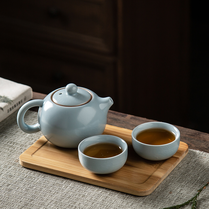 金镶玉汝窑旅行茶具便携式套装一人饮汝窑茶具天青汝窑功夫快客杯