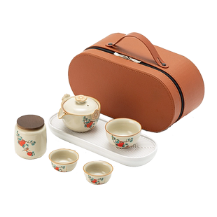 金镶玉米黄汝窑户外旅行茶具便携包功夫茶具一壶三杯带茶盘高档