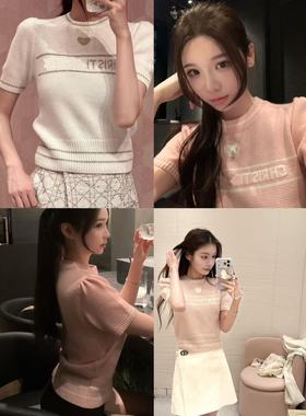 Freya顶版！26ss早春新款爱心绣花针织短袖上衣 羊绒定染 仙女款