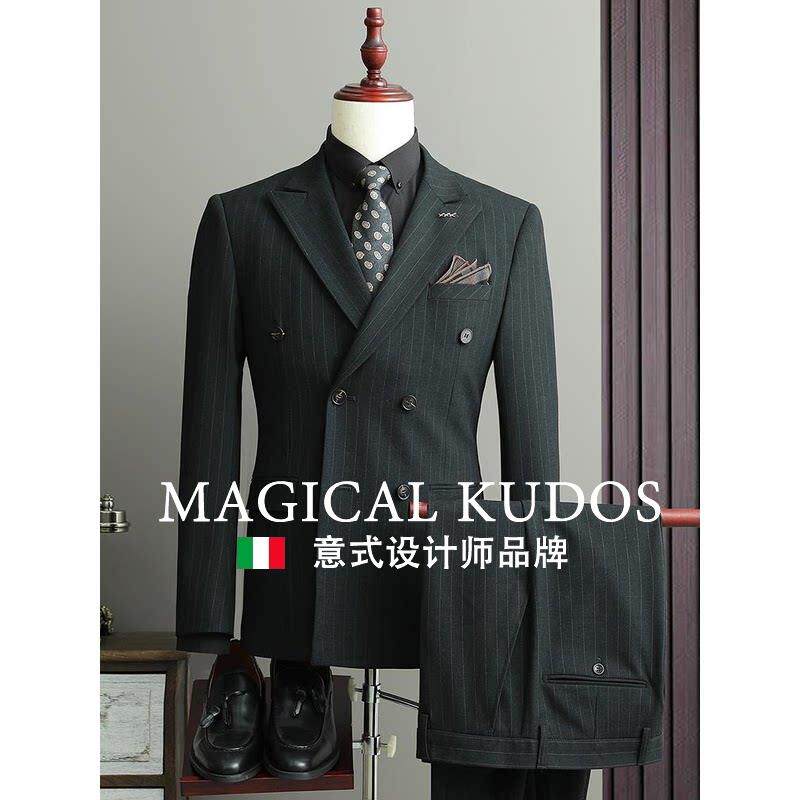 【MK专柜】MAGICAL KUDOS~暗条纹双排扣西装男套装正装西服三件套