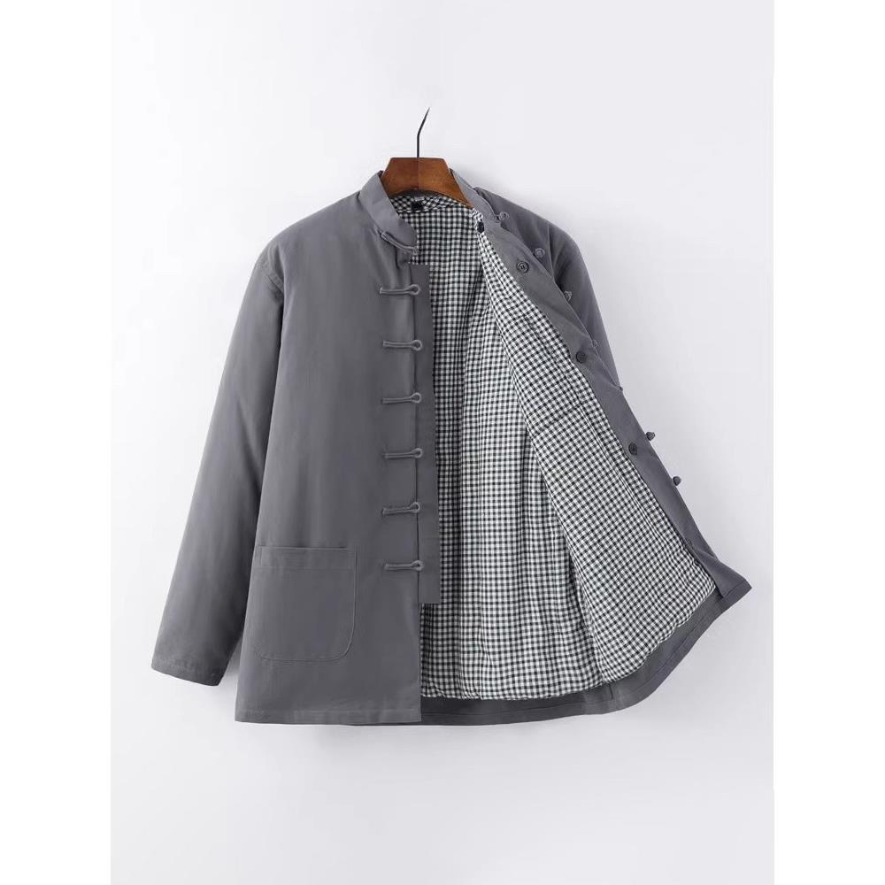 OULUCHEN中式唐装棉袄男秋冬加厚棉衣外套棉花手工棉服中老年汉服