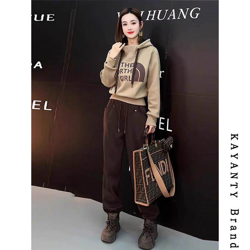 KAYANTY休闲运动套装女春秋新款高级感加绒加厚卫衣卫裤两件套