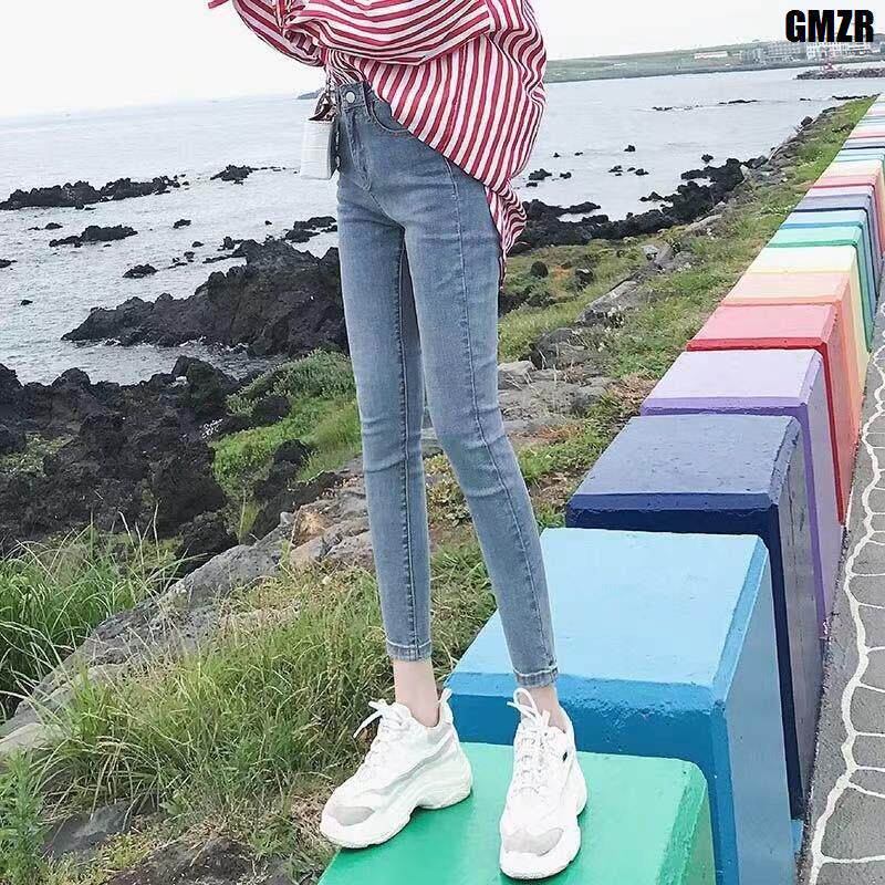 GMZR浅色高腰弹力九分牛仔裤女春秋新款紧身显瘦冬季加绒小脚裤子