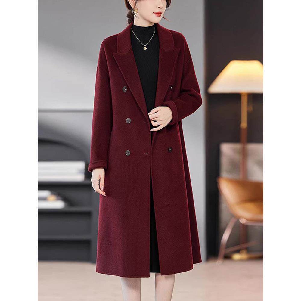 玛古芭红色大衣女款2025新款双面羊绒高级感小个子中长款毛呢外套