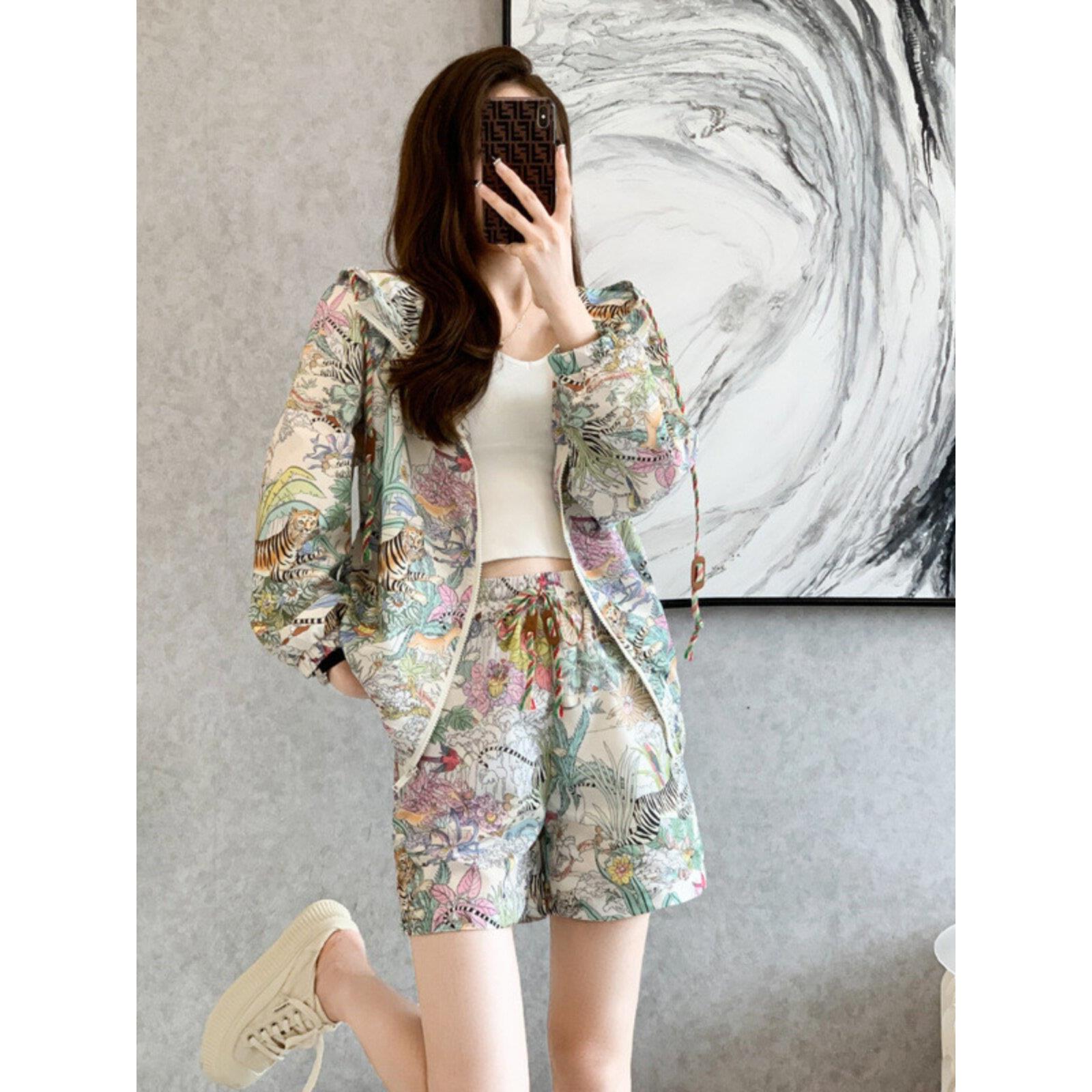 SPYB连帽防晒套装女夏款2025新款网红炸街运动短裤两件套