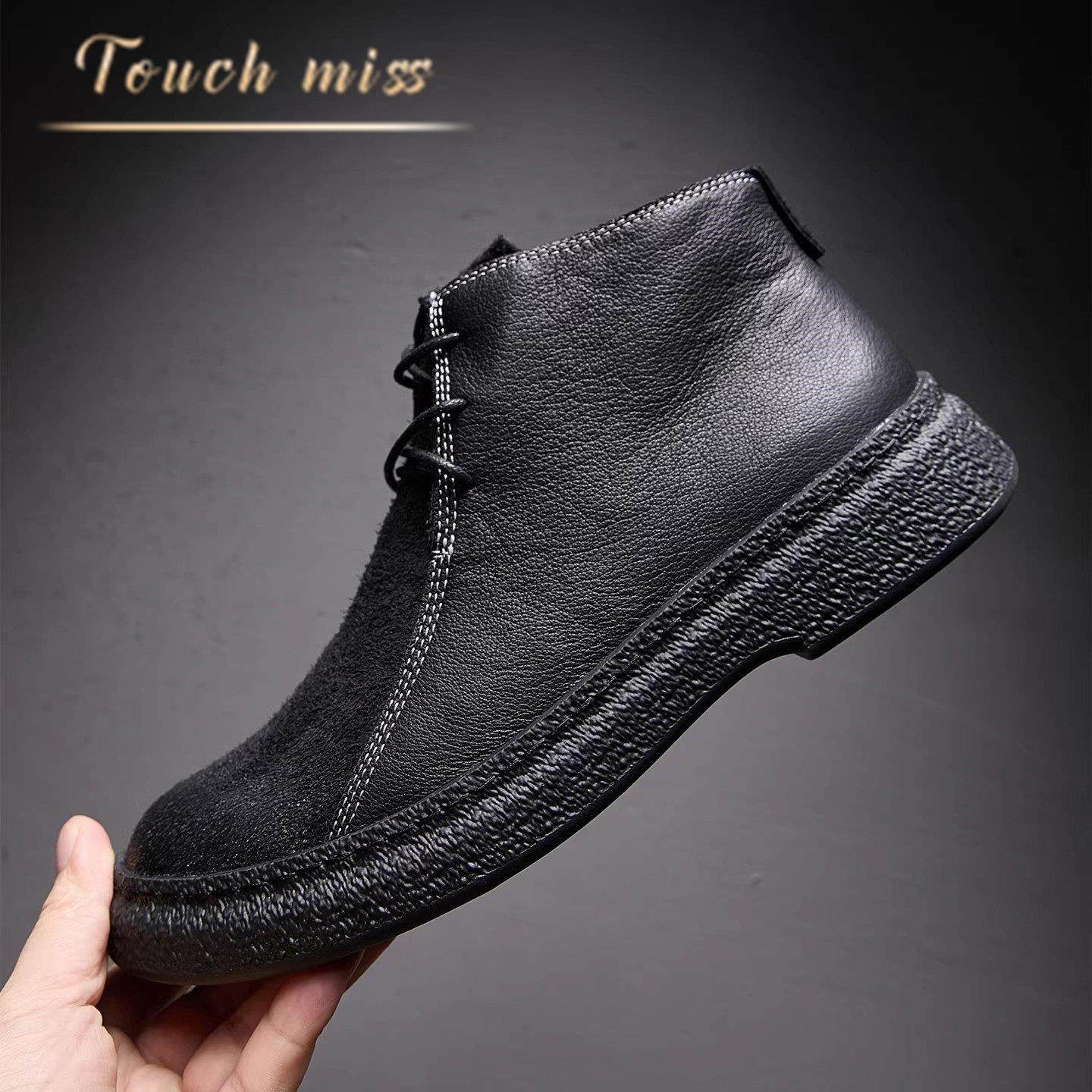 Touch Miss秋冬季新款马丁靴男中帮真皮拼接英伦风复古休闲沙漠靴