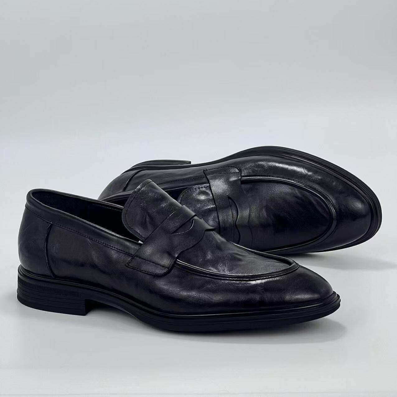 手工定制男鞋新款男士商务休闲皮鞋软皮软底套脚驾车鞋乐福鞋时尚