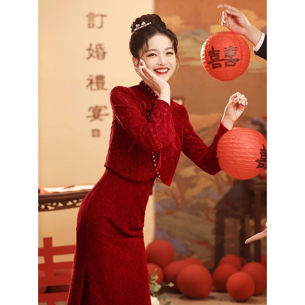 Capacity Kiss 敬酒服新娘旗袍红色订婚连衣裙新中式改良结婚礼服