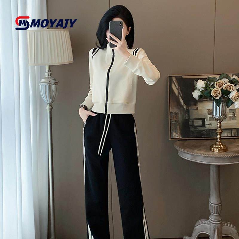 MOYAJY品牌休闲运动套装女春秋新款高端大气拼色显瘦上衣阔腿裤