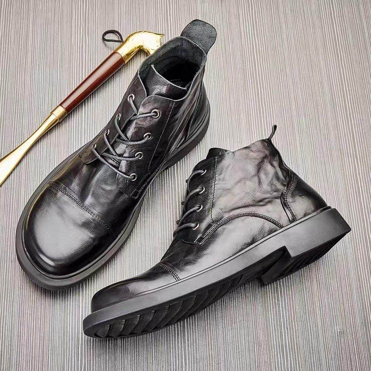 MYCOLEN轻奢品牌马丁靴男圆头舒适耐磨高帮鞋百搭英伦风切尔西靴