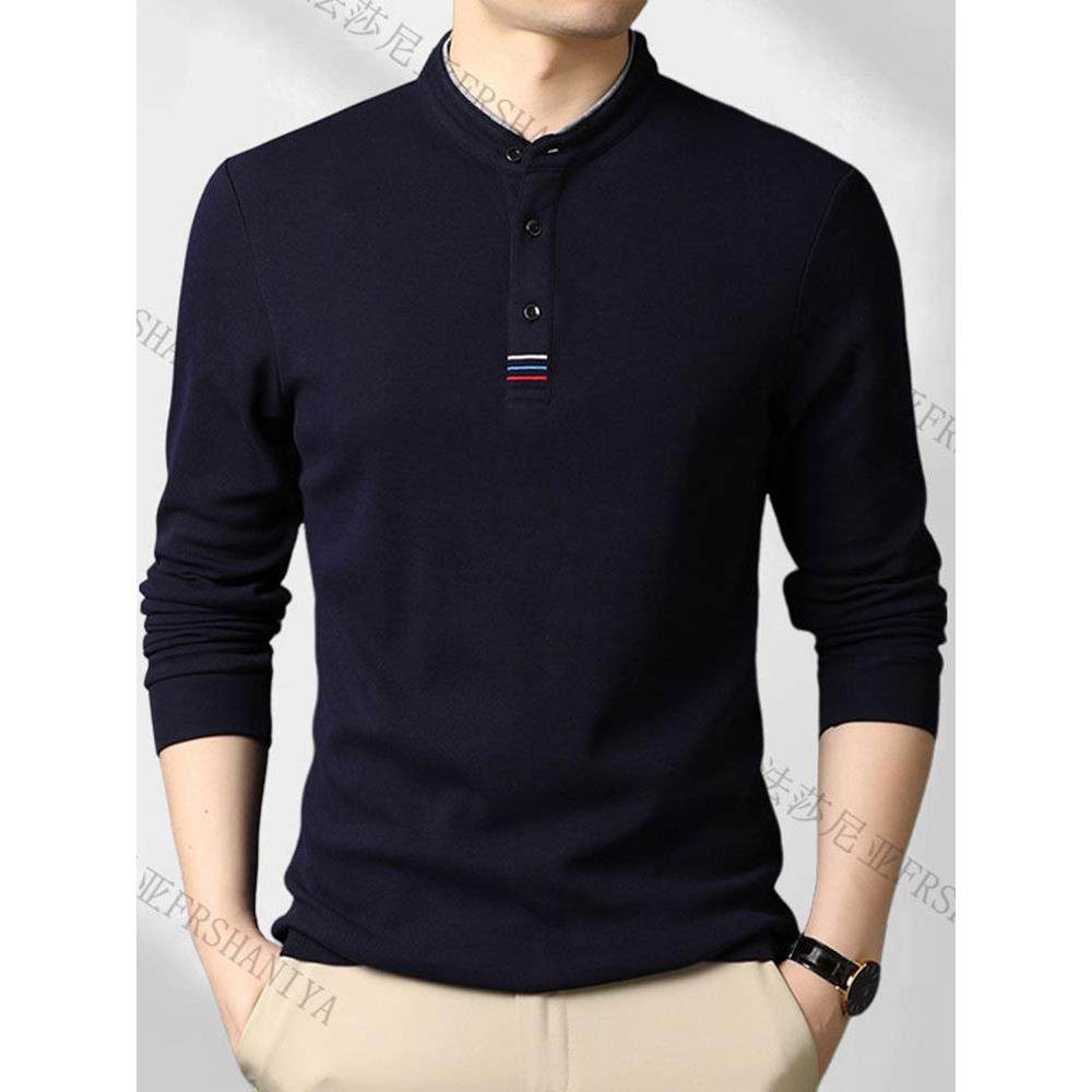 法莎尼亚品牌正品2025春秋季新款长袖t恤男士纯棉V领休闲中年上衣