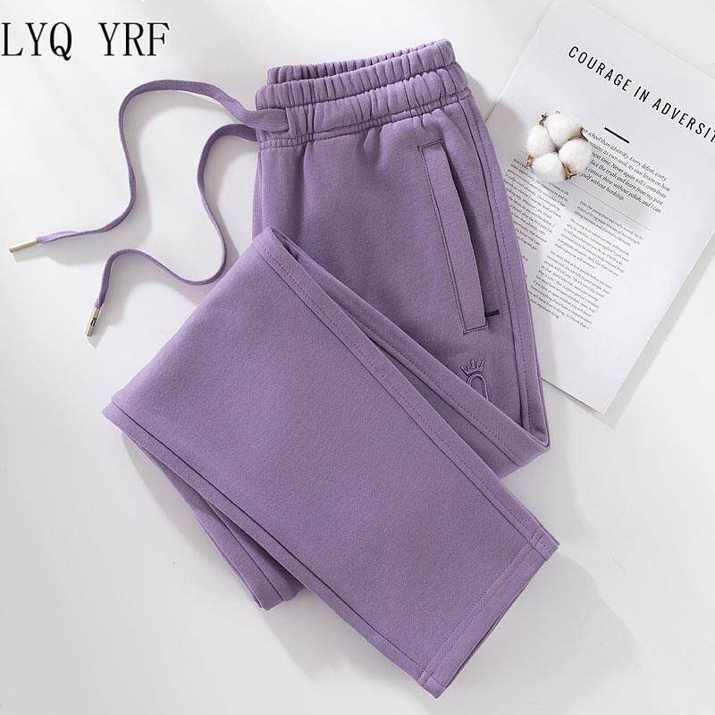 Lyq yrf运动裤女春秋款100%全棉时尚冬季直筒卫裤女加绒休闲女裤