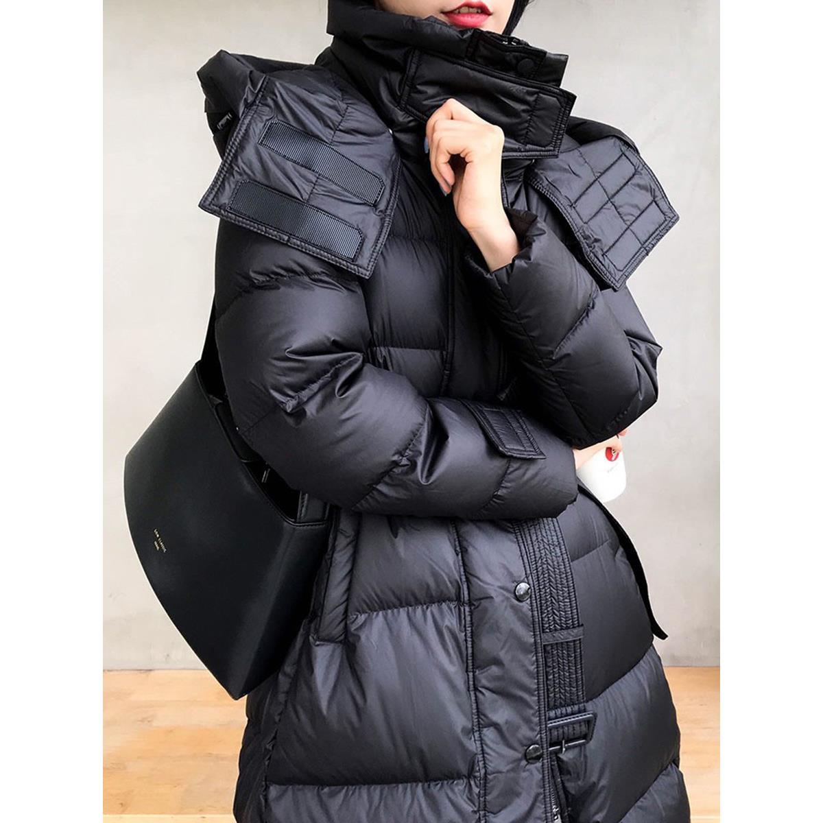 高端鹅绒羽绒服女冬2025年新款韩版爆款气质系带中长款黑色面包服