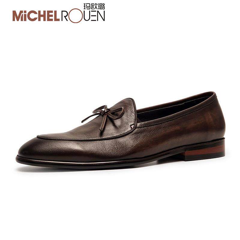 玛欧璐高端奢侈新款真皮流苏乐福鞋男头层牛皮商务一脚蹬休闲皮鞋