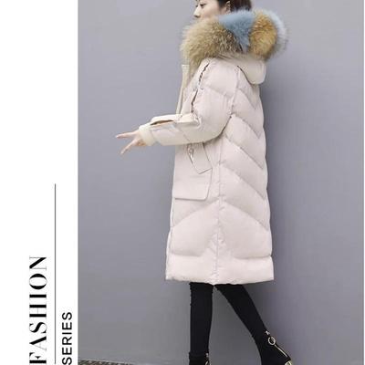 Capacity Kiss真毛领羽绒服女中长款冬新显瘦保暖白鸭绒连帽外套