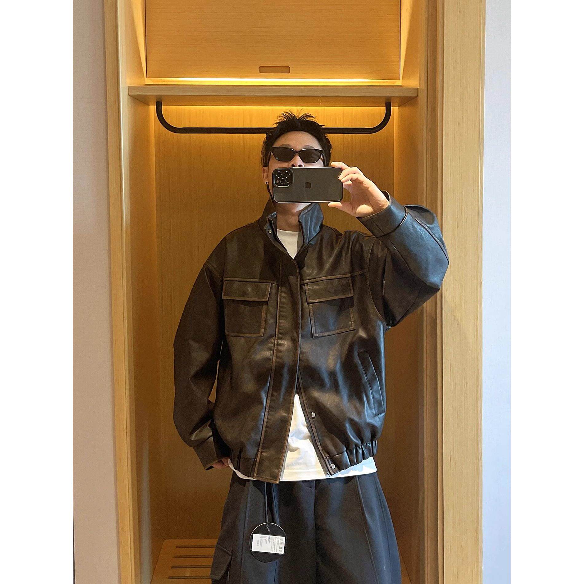 潮牌皮衣外套男春秋季薄款痞帅真皮美拉德机车服休闲宽松立领夹克