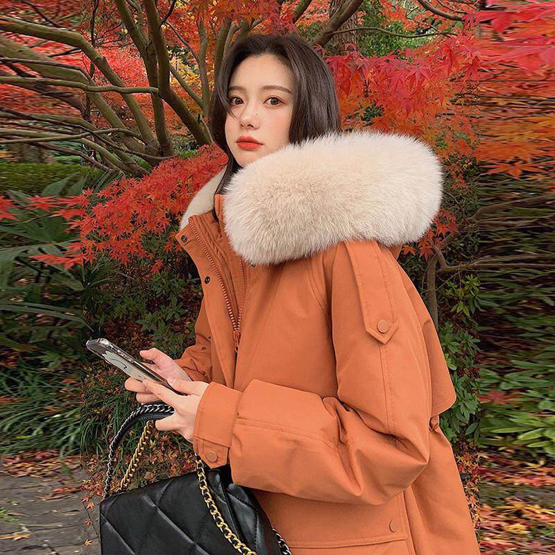 大毛领羽绒服女中长版2026年冬季新款设计感小众加厚过膝风衣外套