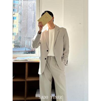 SADO YINER轻奢米色西装新款男套装韩版潮流休闲潮轻熟西服两件套