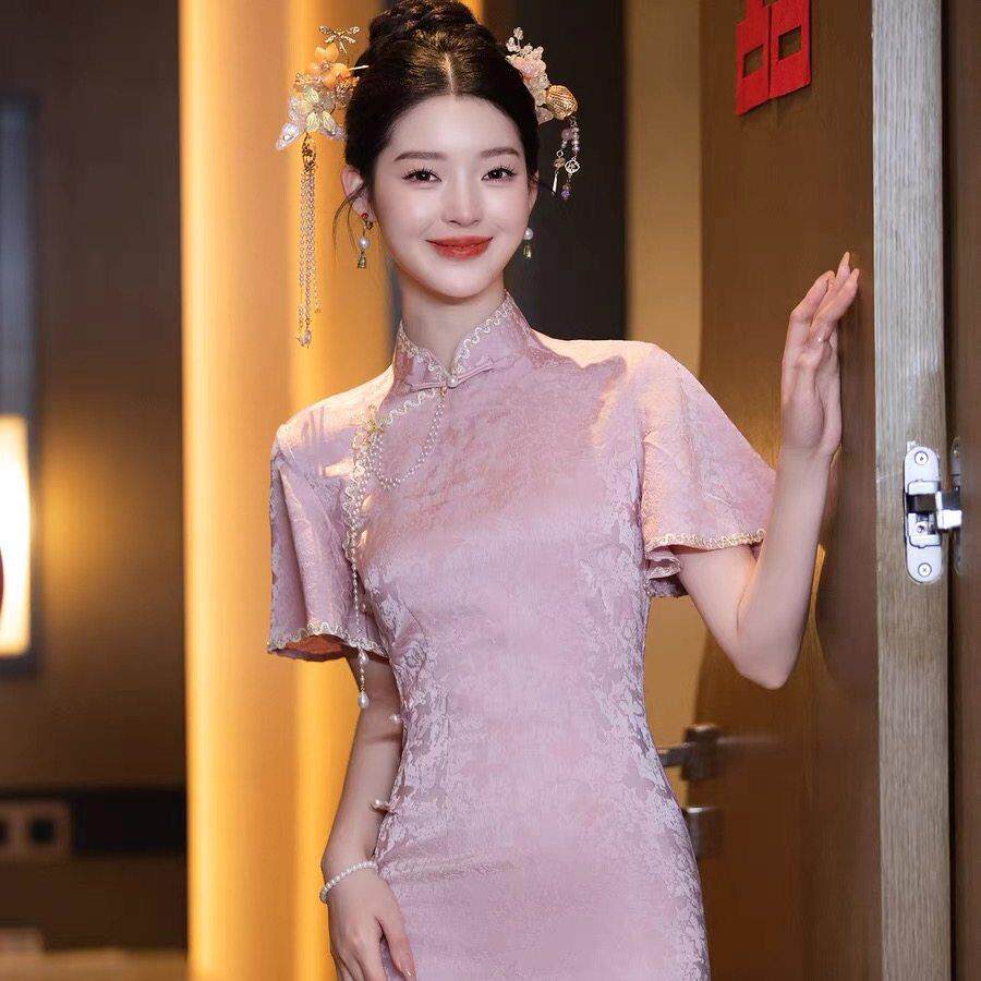法国Lemond tajoes绝美订婚轻礼服新中式旗袍敬酒服女粉色连衣裙