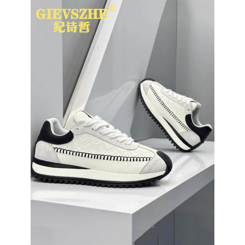 纪诗哲2025秋季休闲鞋男时尚百搭皮面透气低帮软底增高厚底老爹鞋